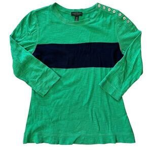 Lauren Ralph Lauren Jeans Co. Petite Green Navy Blue Stripe 3/4-Sleeve Top Sz PM